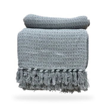 Oryn Grey Knit Throw with Ruffled Fringe
