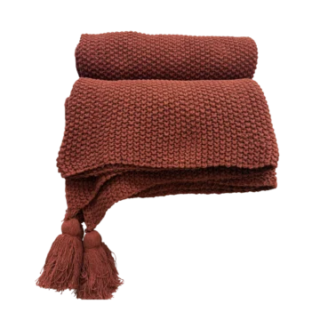 Calista Rust knitted throw with tassels