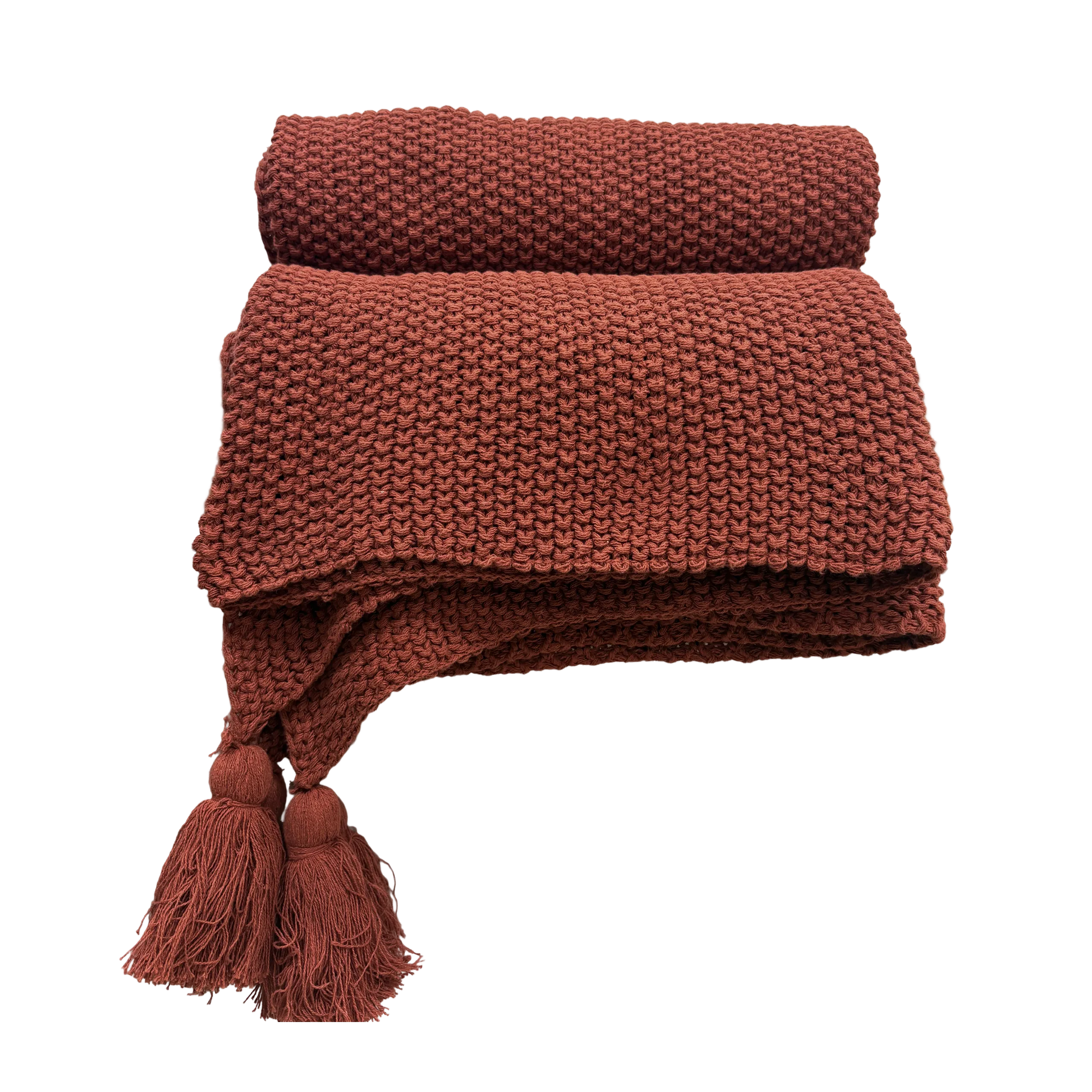 Calista Rust knitted throw with tassels