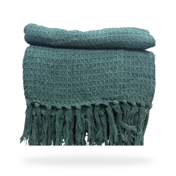 Oryn Green Knit Throw with Ruffled Fringe